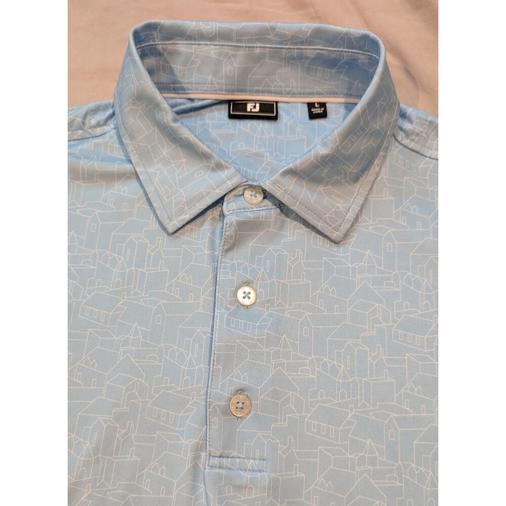 FOOTJOY Polo Shirt Men's LARGE Buildings All Over Print Performance Golf Stretch